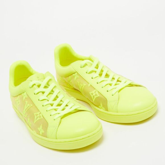Louis Vuitton Neon Yellow Leather and Monogram Mesh Luxembourg Sneakers - Picture 4 of 4
